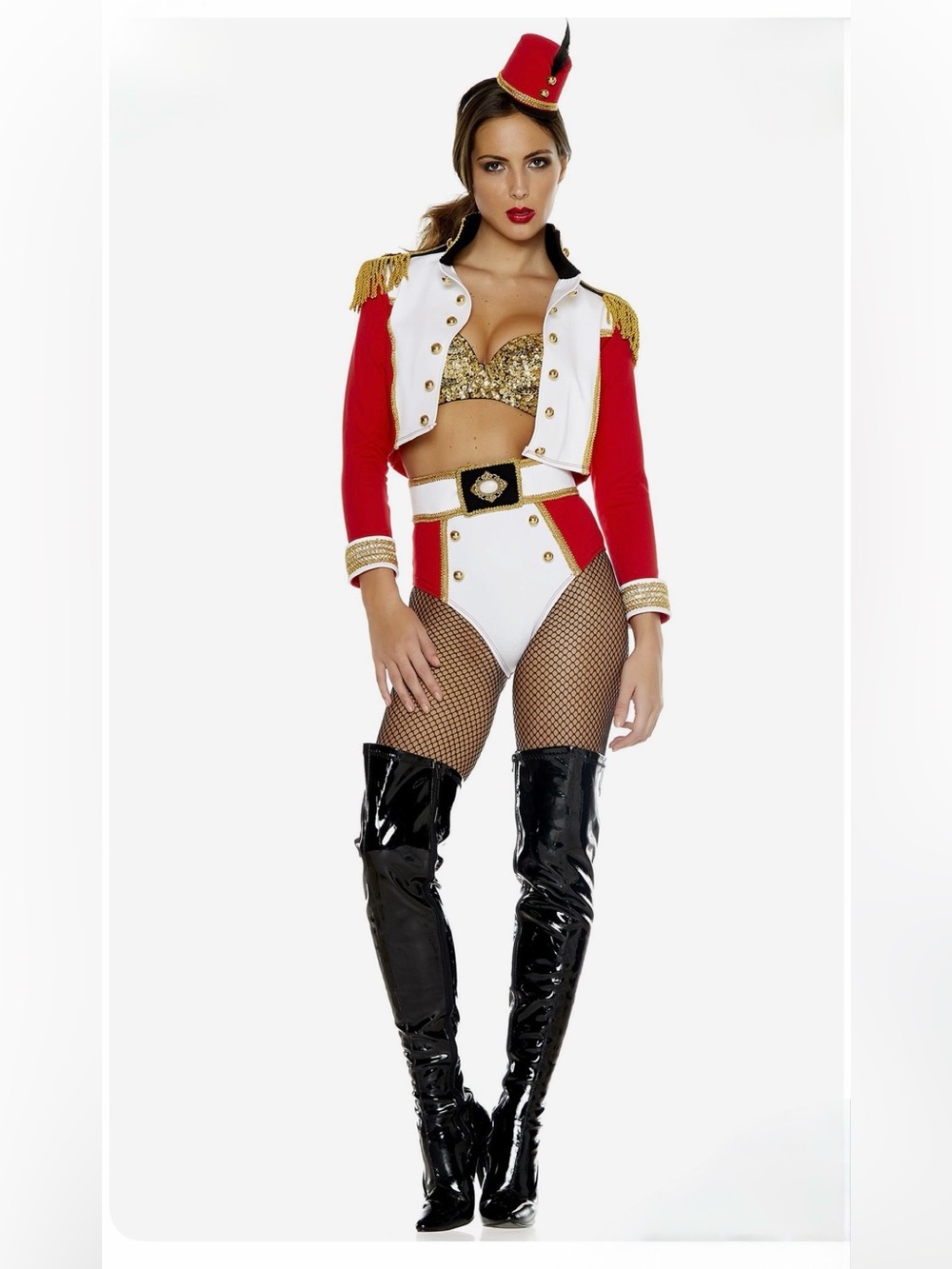 Forplay Red & White Military-Style Sequin Bodysuit Set